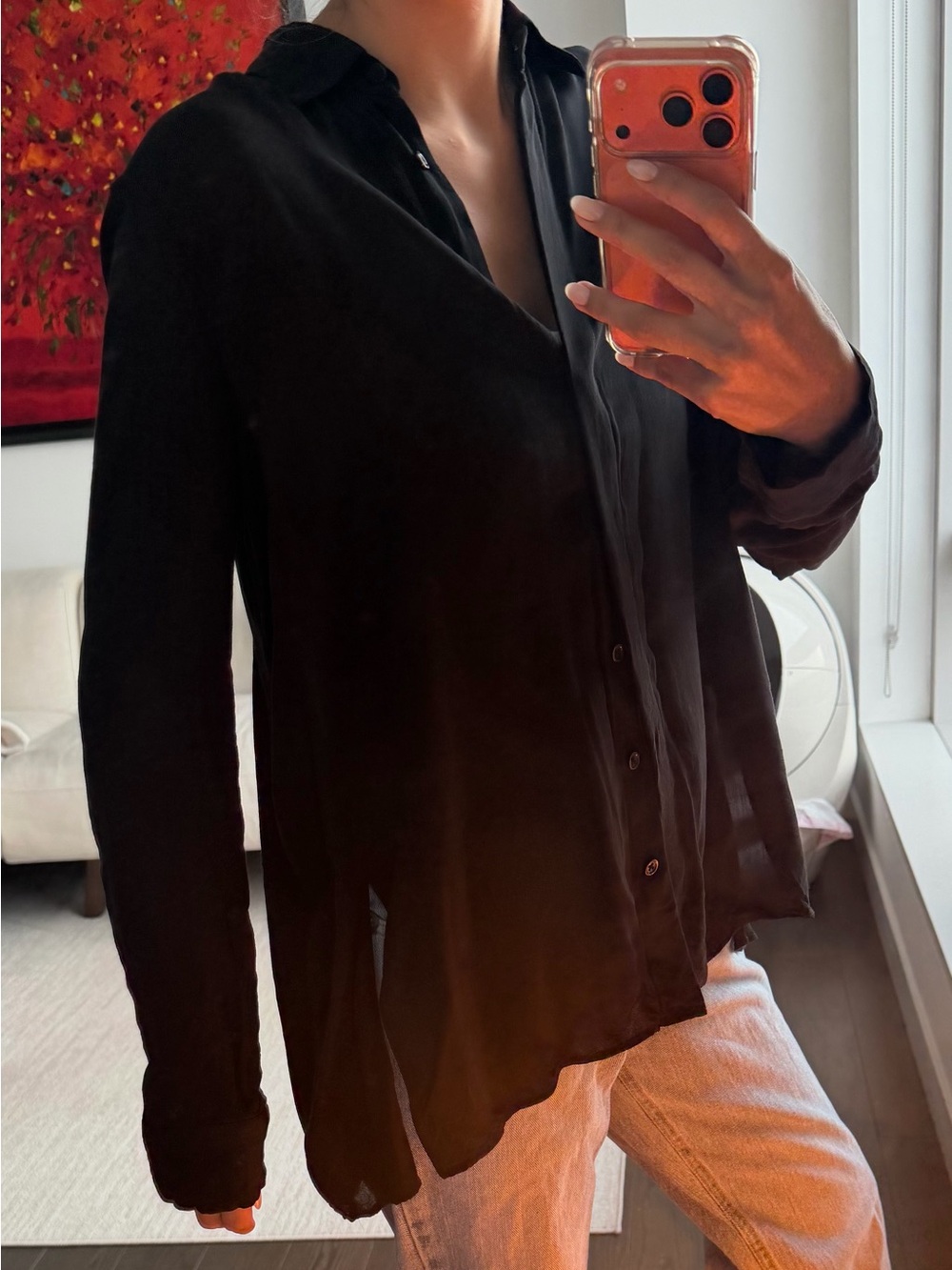 The Row Black Silk Button Front Blouse XS Minimalist Luxury Oversized